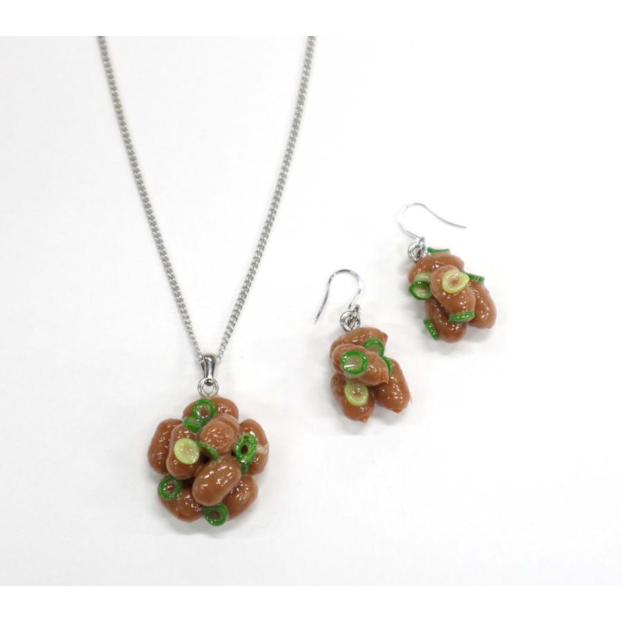 食品サンプル つぶつぶシリーズ ネックレス・ピアスセット シルバー（納豆） | 