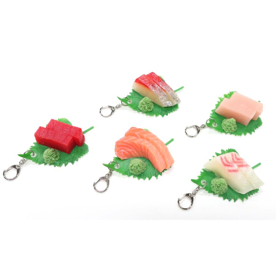 食品サンプル　キーホルダー 　お造り 2貫（大葉＆わさび付き）刺身（サーモン） |  | 02