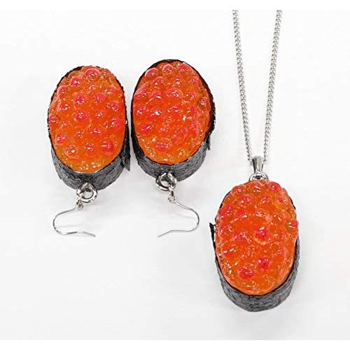 食品サンプル ネックレス・ピアスセット（シルバー） ミニチュア寿司（いくら） | 