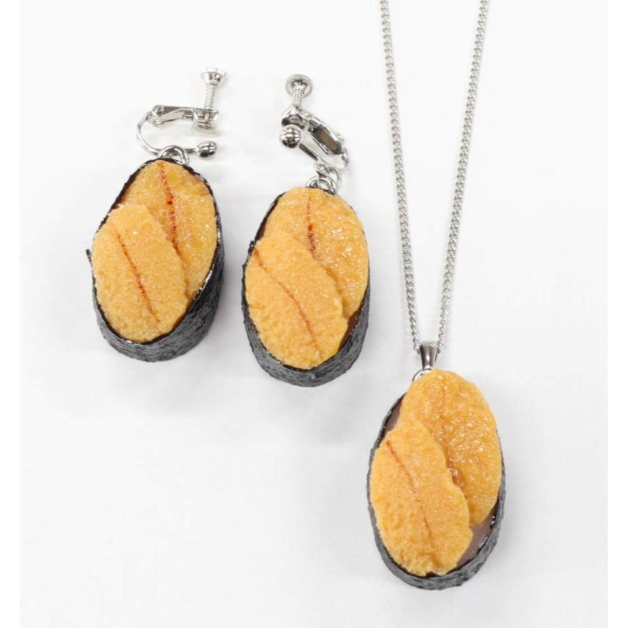 食品サンプル ネックレス・イヤリングセット（シルバー） ミニチュア寿司（うに） | 