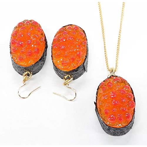 食品サンプル ネックレス・ピアスセット（ゴールド） ミニチュア寿司（いくら） | 