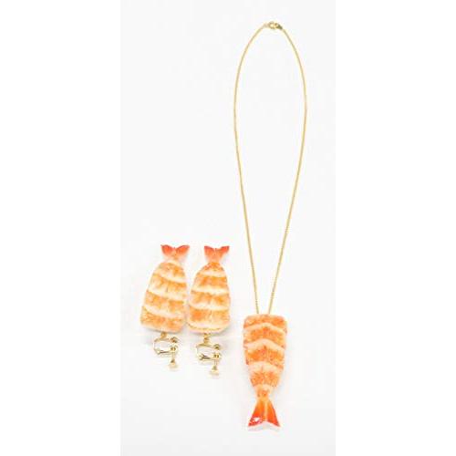 食品サンプル ネックレス・イヤリングセット（ゴールド） ミニチュア寿司（海老） |  | 01