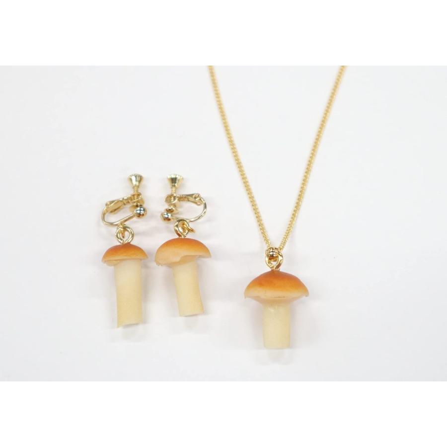 食品サンプル　なめ子ちゃん　ネックレス・イヤリングセット（ゴールド）　 なめこ　きのこ | 