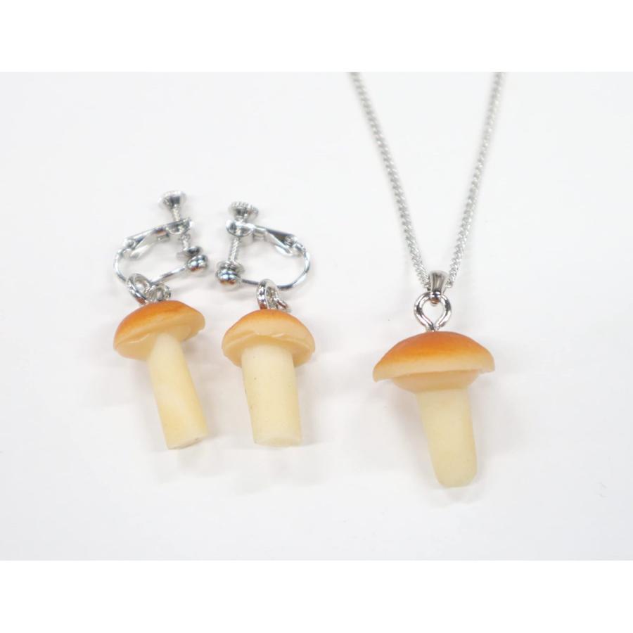 食品サンプル　なめ子ちゃん　ネックレス・イヤリングセット（シルバー）　 なめこ　きのこ | 
