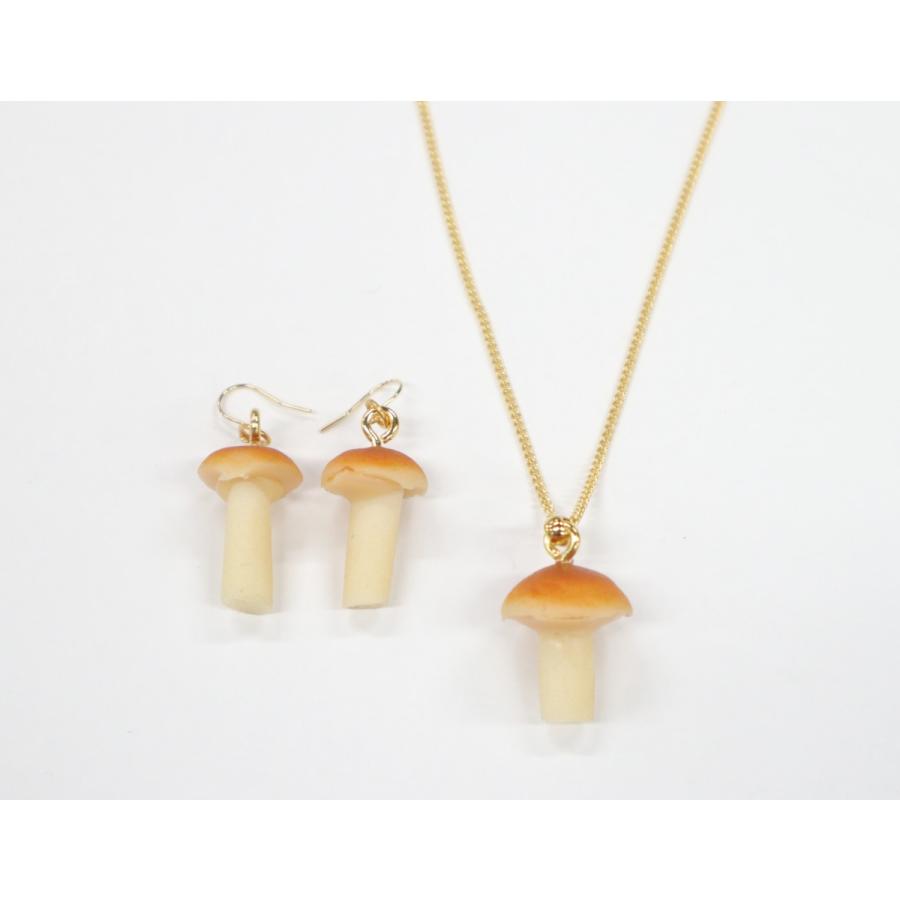 食品サンプル　なめ子ちゃん　ネックレス・ピアスセット（ゴールド）　 なめこ　きのこ | 