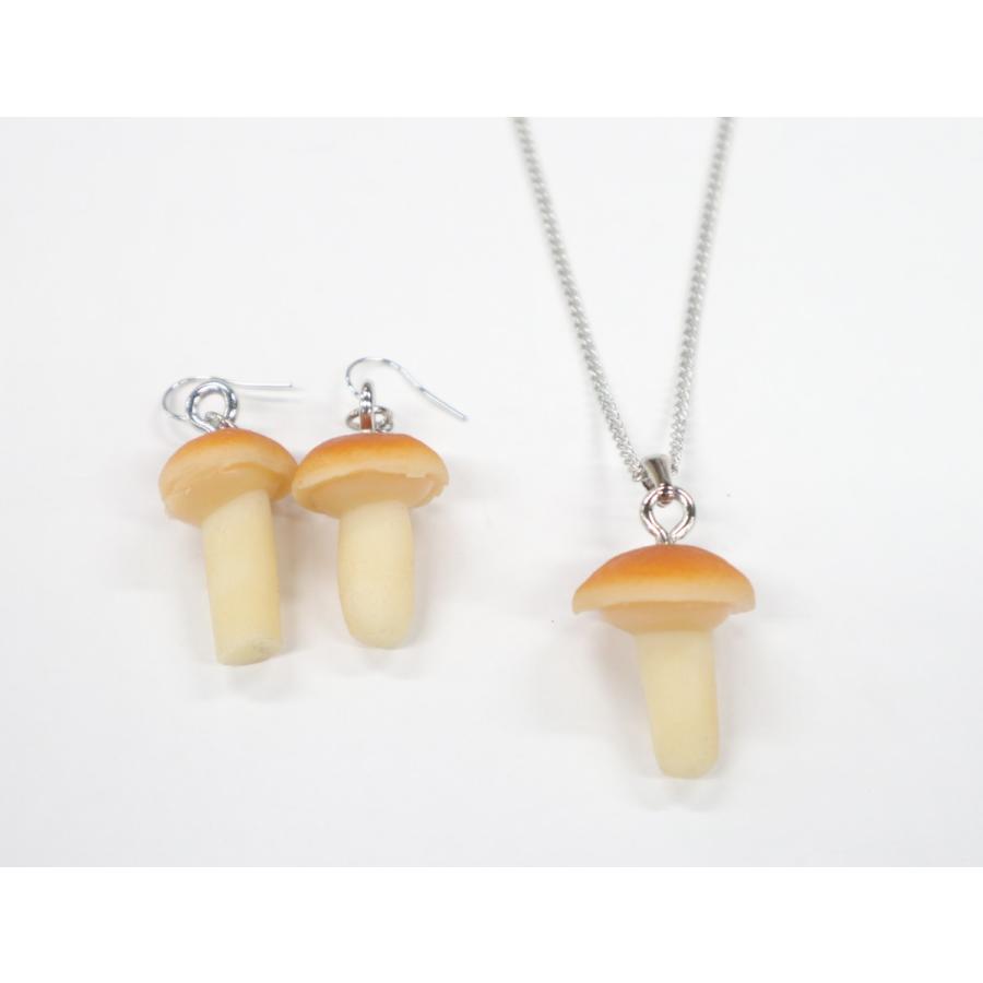 食品サンプル　なめ子ちゃん　ネックレス・ピアスセット（シルバー）　 なめこ　きのこ | 