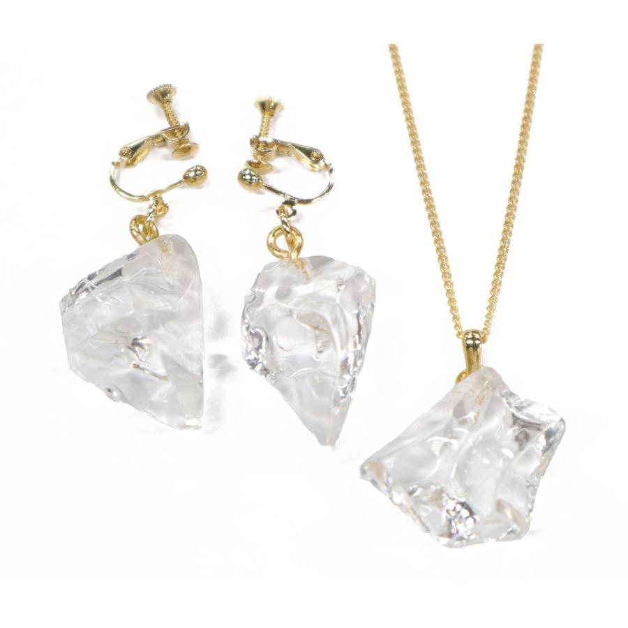 食品サンプル 氷　クラッシュアイス（M）　ネックレス・イヤリングセット（ゴールド）　 | 