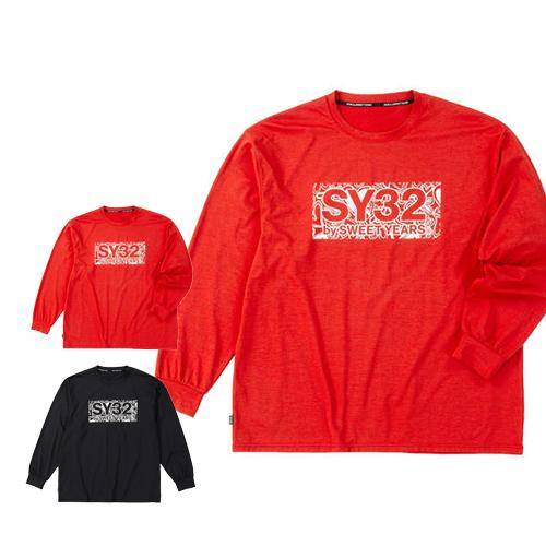 大きいサイズ SY32 by SWEET YEARS ハートパターンボックスロゴ長袖Tシャツ 3L 4L 5L 6L ブラック ラッピング可 送料無料 即日発送 SY32 by SWEET YEARS 大きいサイズ ハートパターンボックスロゴ長袖T