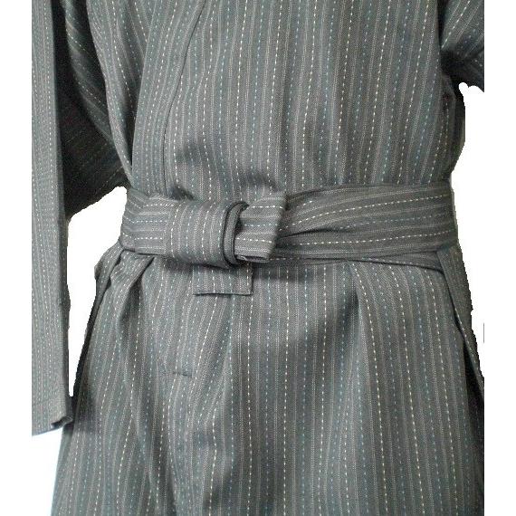 ウール野袴作務衣（破線縞鼠）　日本製