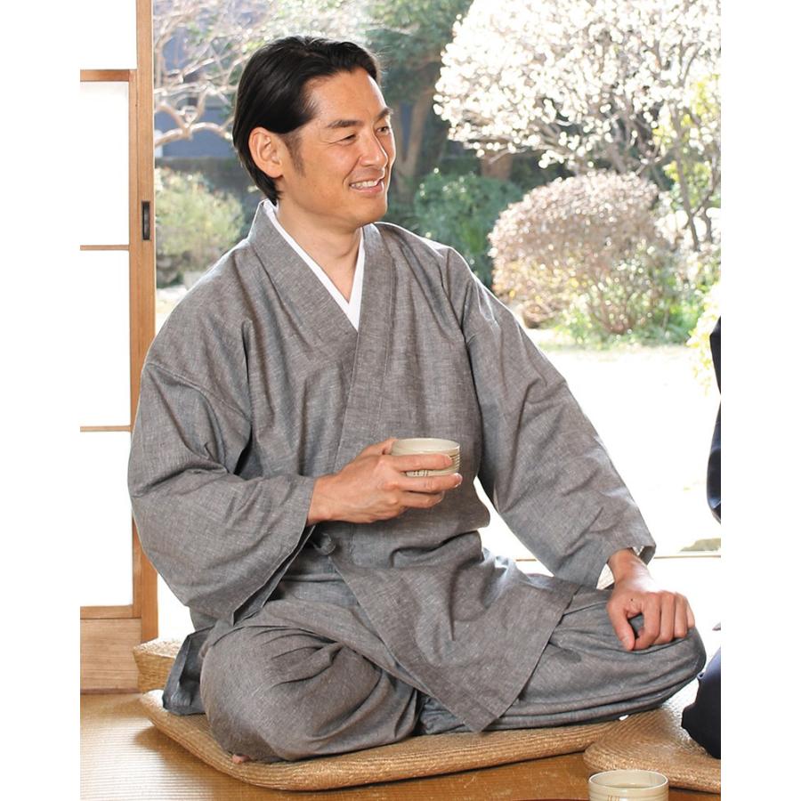 サムエ メンズ 夏物 春物 春夏物 グレー 紺 M L LL 播州織綿麻作務衣
