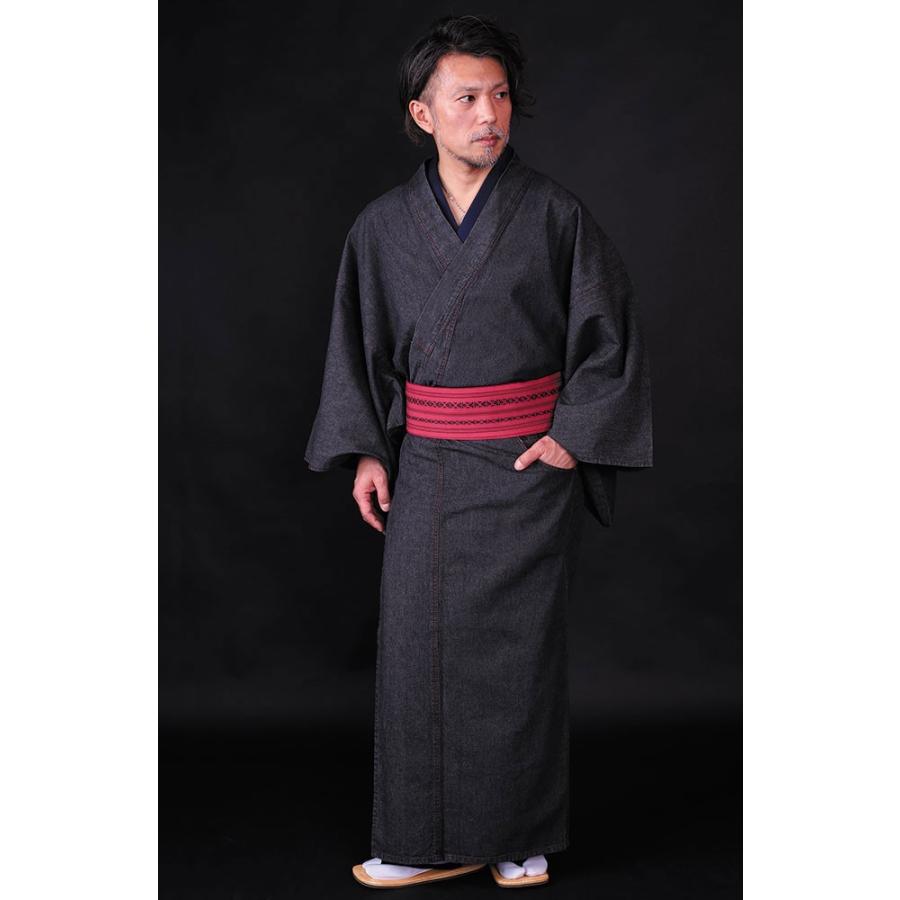 着物 男性用 インディゴ・ブラック S M L LL 3L 洗えるデニム着物 巡