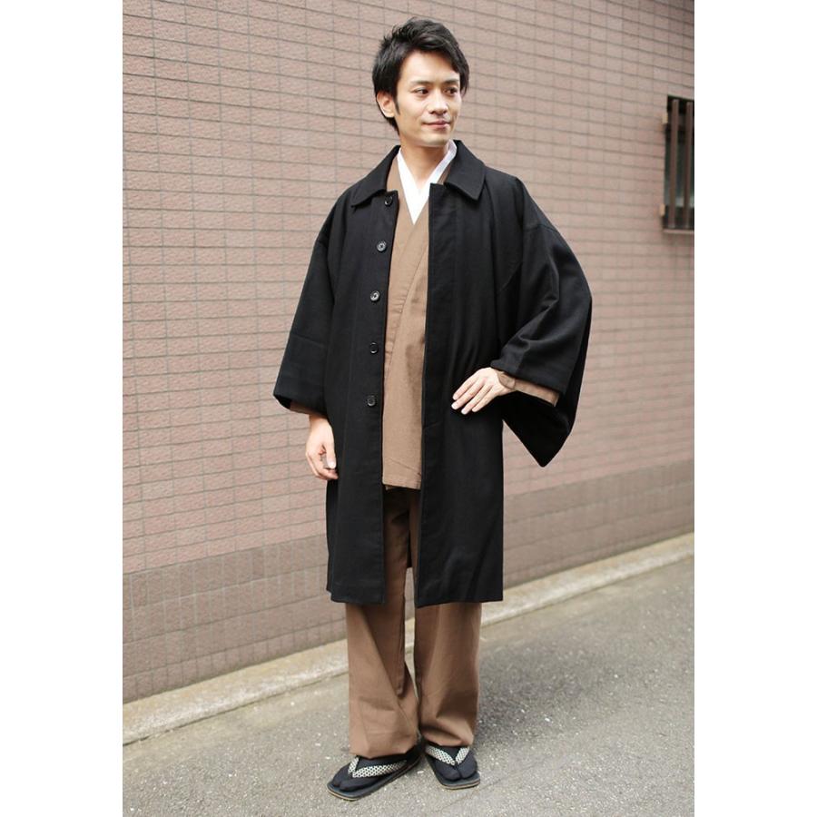 コート 角袖 男性用 ウール混 漆黒 M L LL 高級ウール混角袖コート