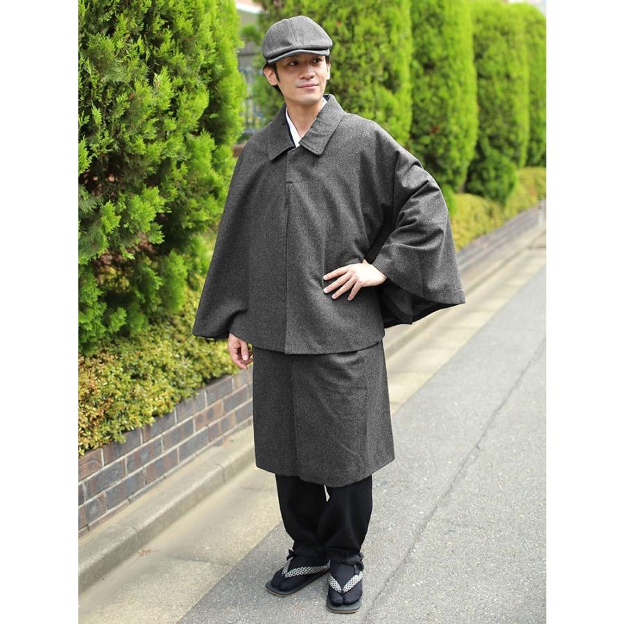 コート 和装コート とんび 男性用 ウール 黒 灰 M L LL 高級ウール混