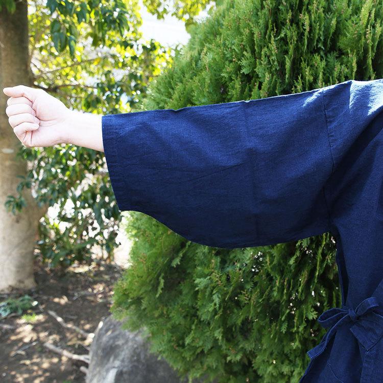 日本製】藍染作務衣 紬(上着のみ)（紺）（S・M・L・LL・3L） : 作務衣