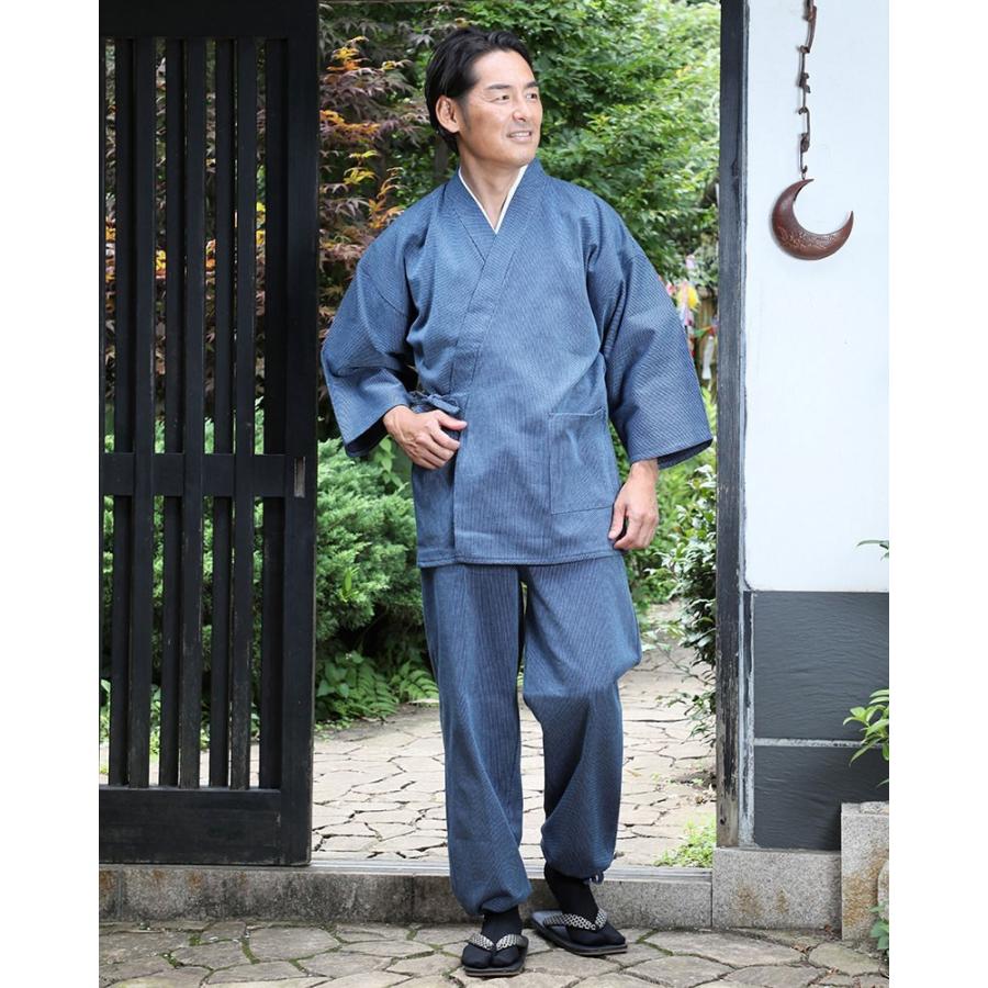 サムエ 男性用 春用 秋用 春秋用 金茶 濃紺 青 黒 グレー 濃茶 4L 綿刺子織作務衣の画像