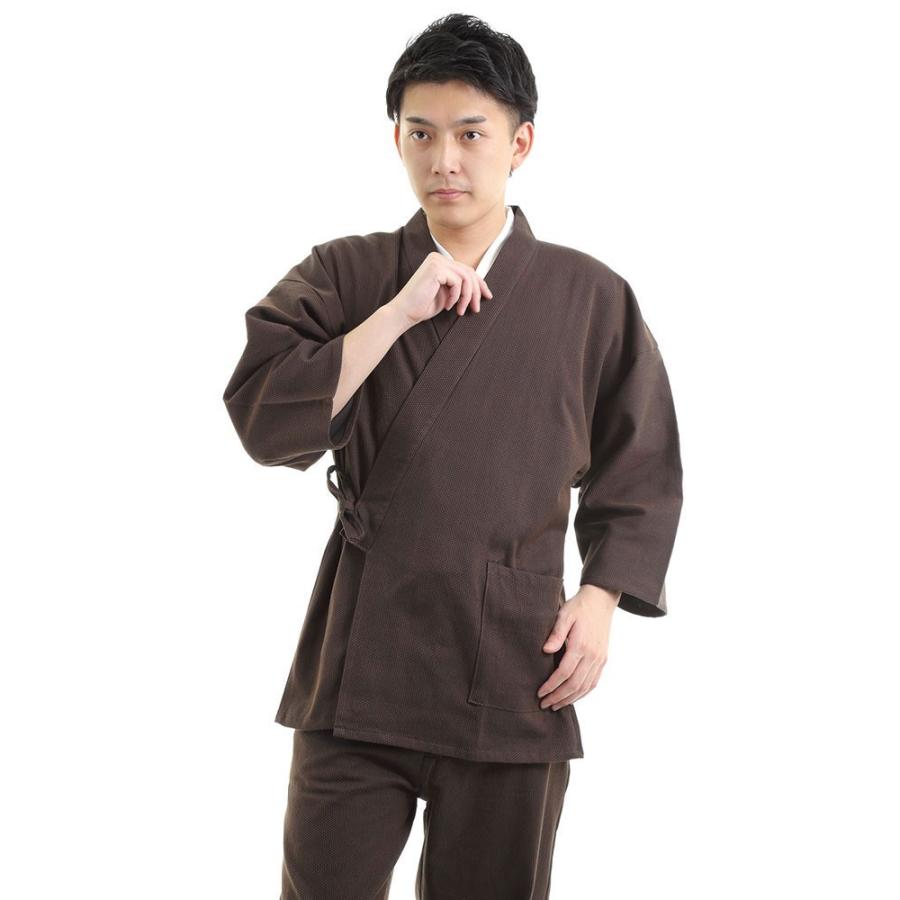 サムエ 男性用 春用 秋用 春秋用 金茶 濃紺 青 黒 グレー 濃茶 4L 綿刺子織作務衣の画像