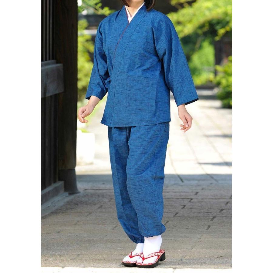 作務衣 女性用 春物 秋物 春秋物 ピンク ブルー 濃紺 黒 M L 民芸調紬 