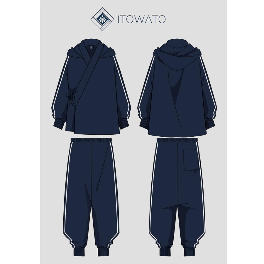 日本製】【ITOWATO 花月コラボ】フード付きジャージ作務衣 紺（S・M・L