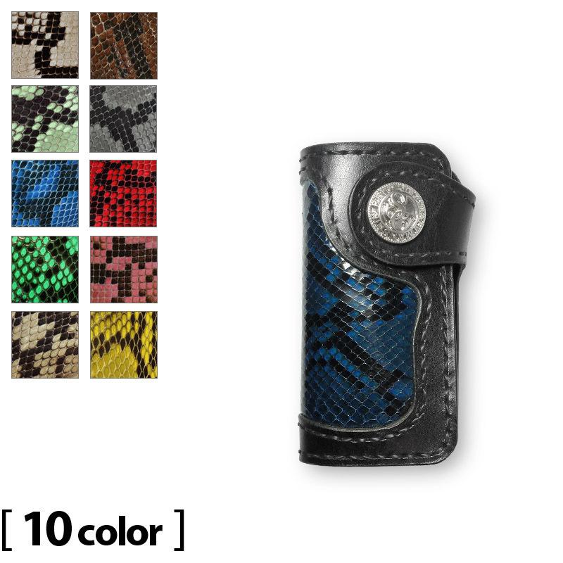 キーケース ボタン式2つ折り ダイヤモンドパイソン インレイ