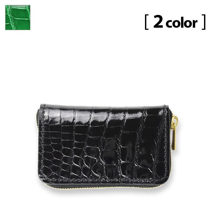 美品✨折財布 ミニウォレット クロコダイル シャイニング ラウンドファスナー クロコダイル Wファスナー ミニ財布 メンズ ラウンドファスナー