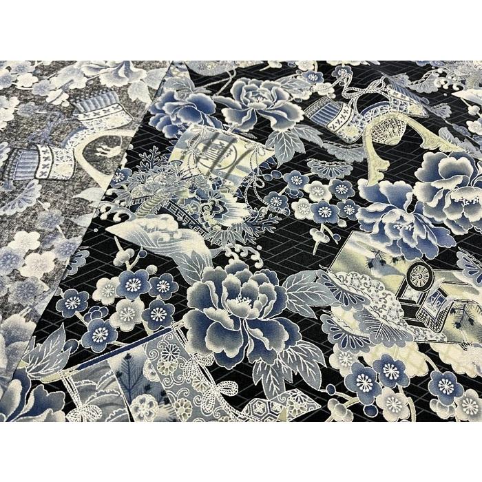 和柄生地 着物風 花と兜と宝船 シーチング 和調 和柄 布 1m単位 : さん