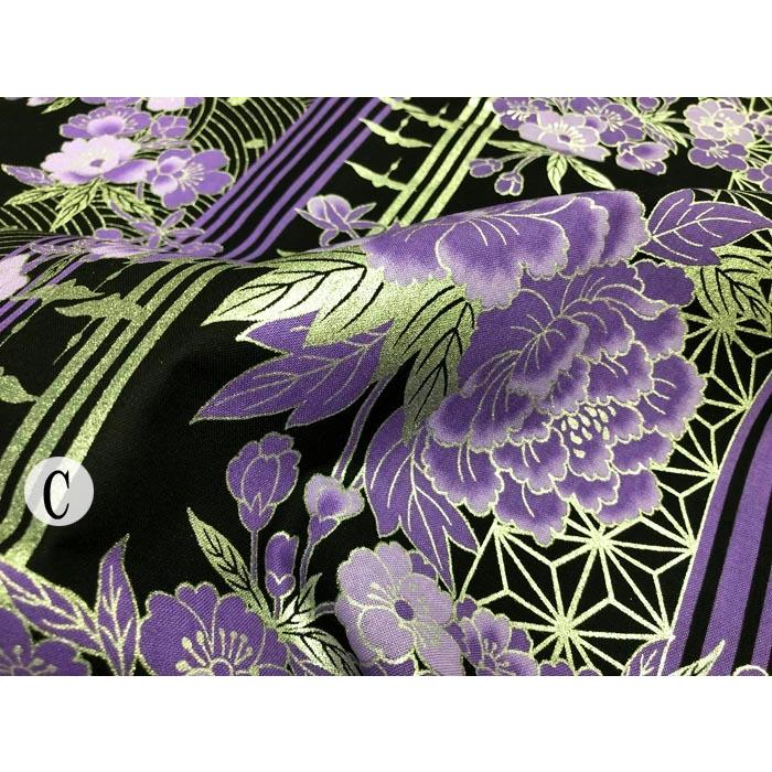 和柄生地 着物風 大正ロマン風 縦縞花文様 Silver version シーチング