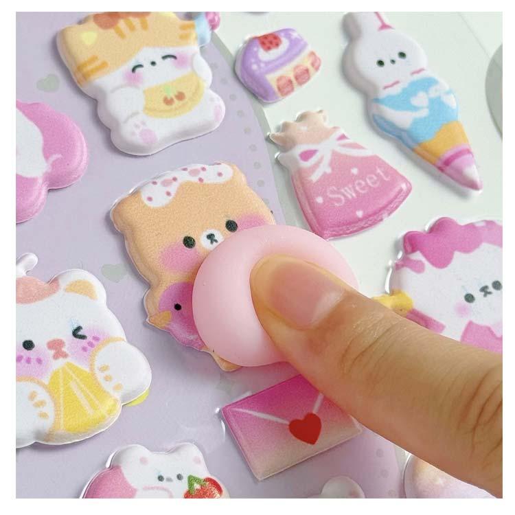 3Dシール おしりぷにぷに 4枚セット 可愛い ぷくぷくシール 飾り 日系