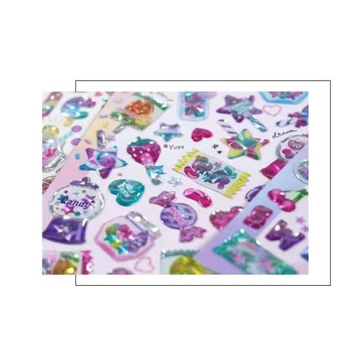 6枚セット ぷくぷくシール 3Dシール 立体シール シール手帳 ボンボン