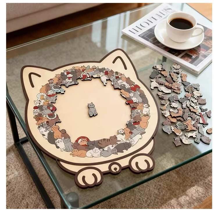 猫型パズルジグソーパズル ユニークな猫の形 初心者向け 簡単 木製