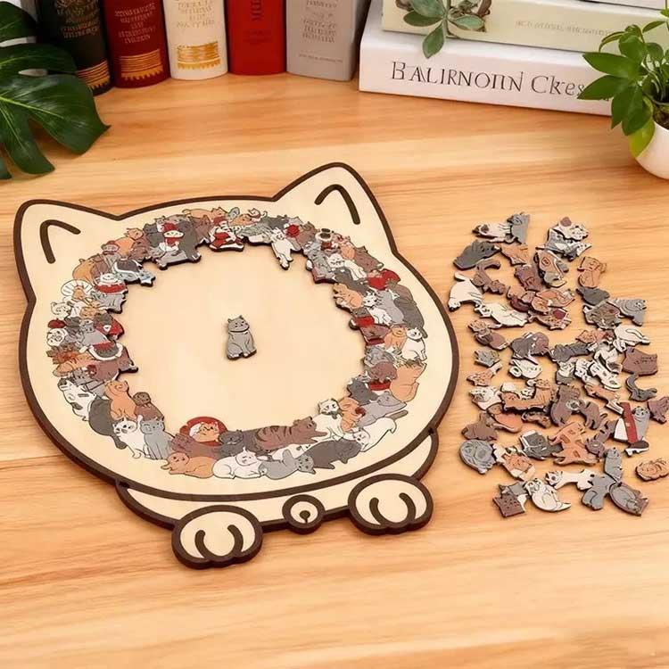 猫型パズルジグソーパズル ユニークな猫の形 初心者向け 簡単 木製