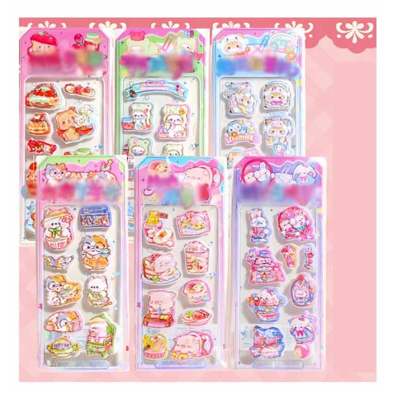 6枚セット】ウォーターシール 手帳 ぷっくりシール 女の子 日記 3D