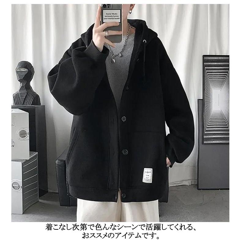 パーカー メンズ スウェット 裏起毛 厚手 長袖 アウター ボタン