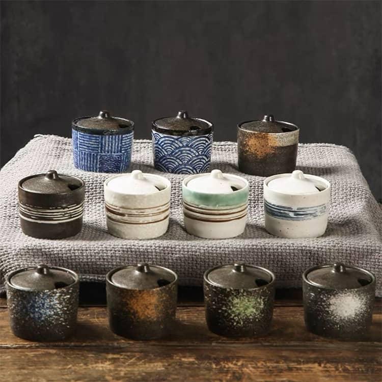 全11種 陶器 調味料入れ セット 和風 2個セット スプーン付き 塩壺