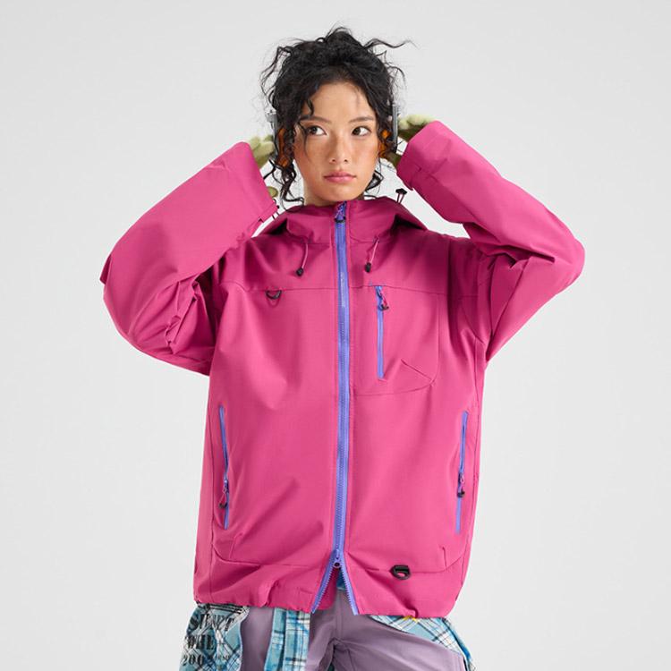 防水フード付きジャケット ピンク マウンテンパーカー レディース 秋冬 防風 防水 登山 ジャケット