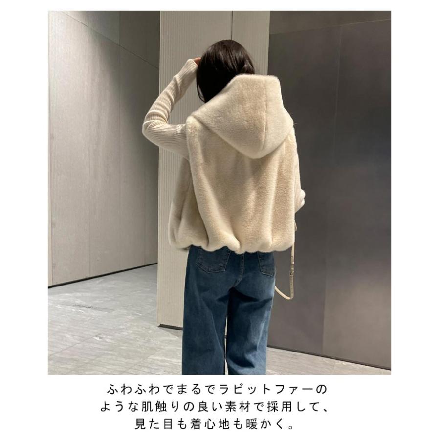 ファーベスト フード付き レディース ベスト フェイクファー 秋冬