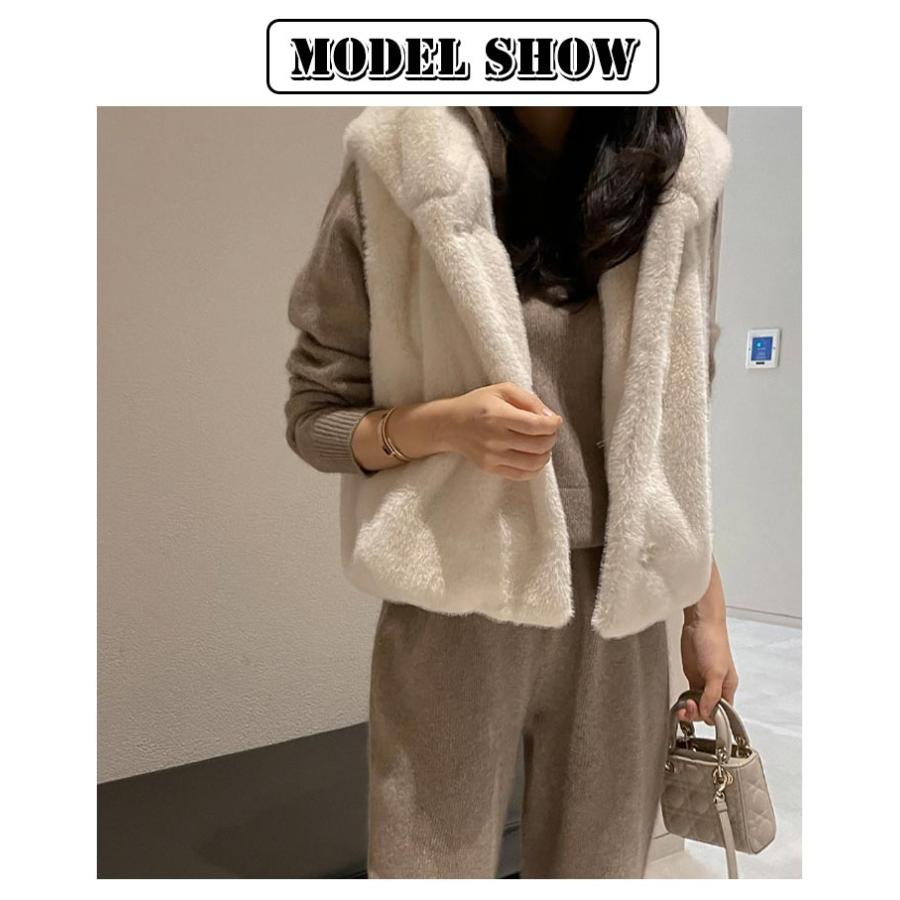 ファーベスト フード付き レディース ベスト フェイクファー 秋冬