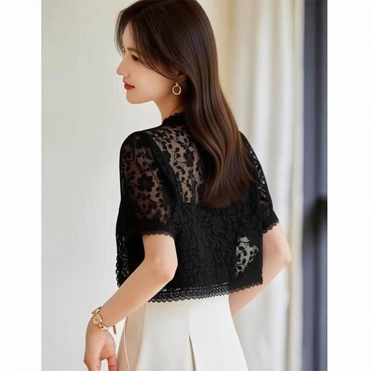 Y's Made in Italy 半袖ボレロ ブラック 総レース ボレロ 結婚式 半袖 レディース カーディガン 大きいサイズ