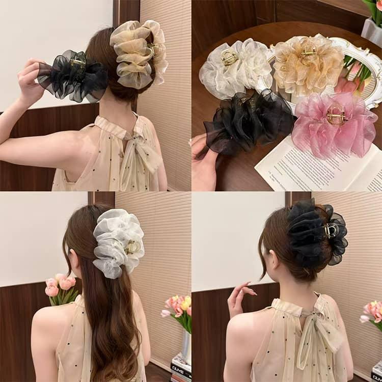 SALE♡ハンドメイド♡オーガンジーフリルポニークリップ② 2個セット ヘアクリップ シフォン フリル バンスクリップ 大きめ