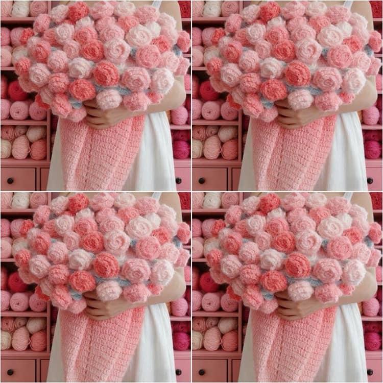 花束ブランケット かぎ針編みキット DIY 手作り バラ スズラン