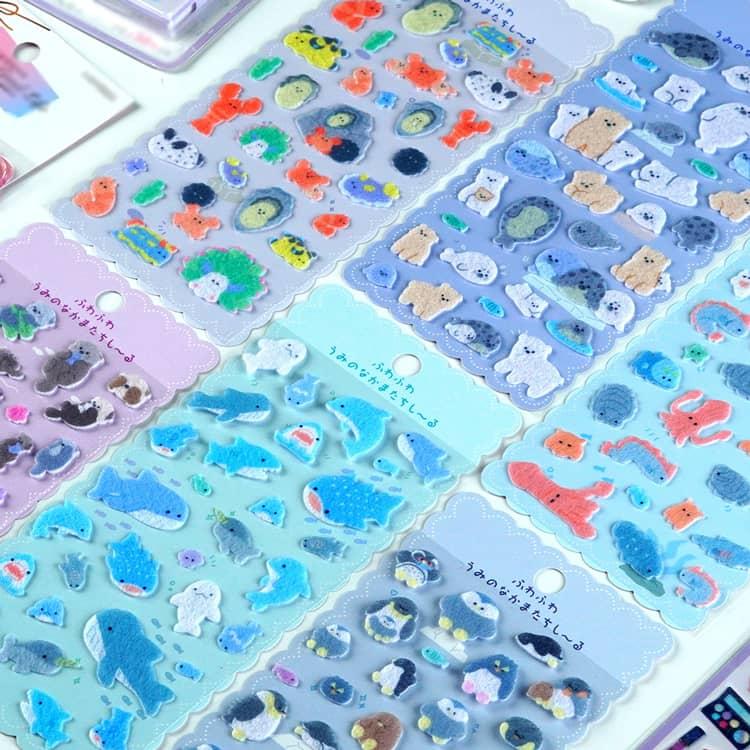シール フェルトシール 6枚セット フロッキーシール さらさら 3D 立体