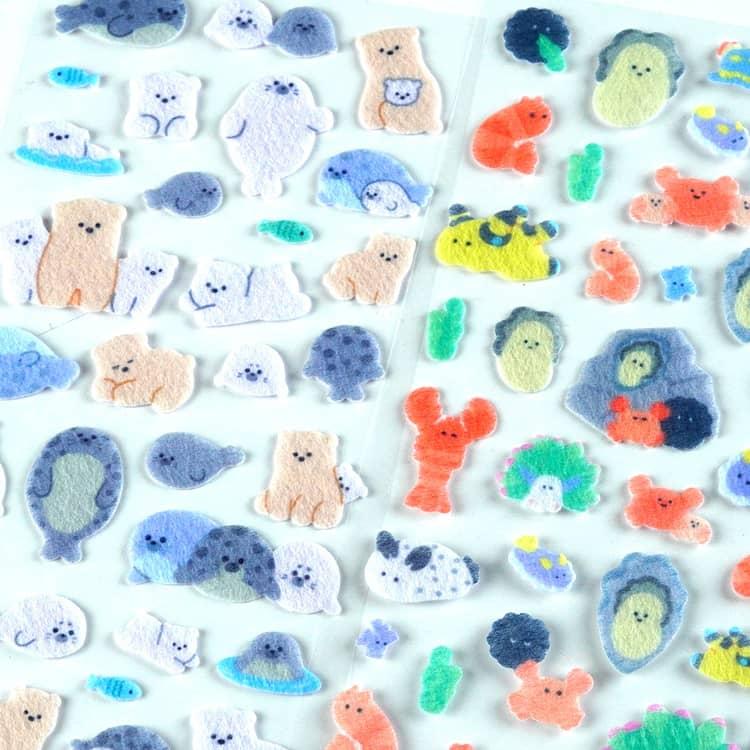 シール フェルトシール 6枚セット フロッキーシール さらさら 3D 立体