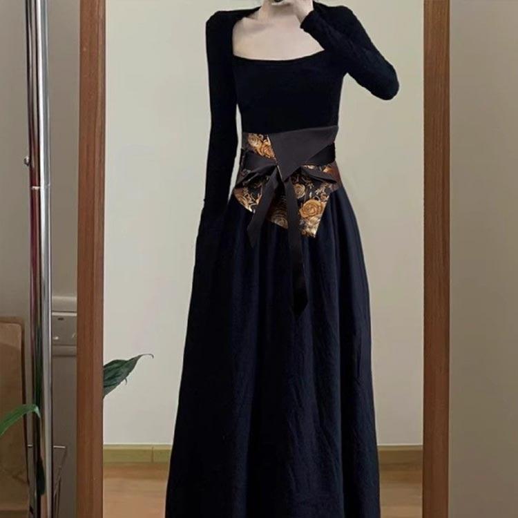 サッシュベルト コルセット ハイウエスト 太ベルト バラ 花柄 刺繍