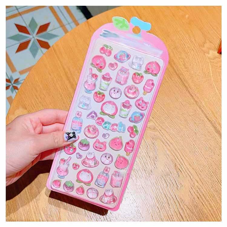 4枚セット ボンボンシール 立体 シール クリア ドロップシール 3D