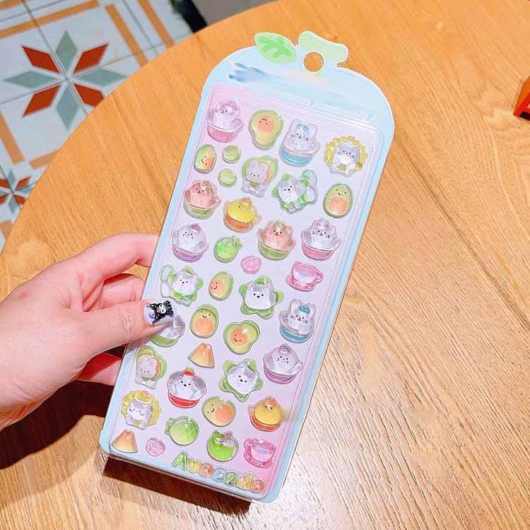 4枚セット ボンボンシール 立体 シール クリア ドロップシール 3D