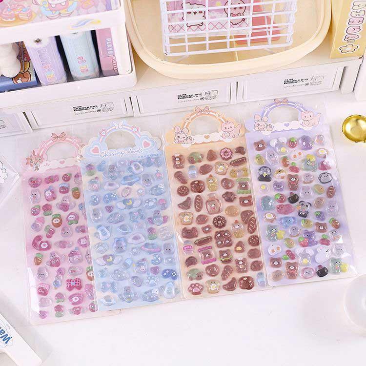 4枚セット 立体 シール 3D ぷくぷくシール クリア ドロップシール