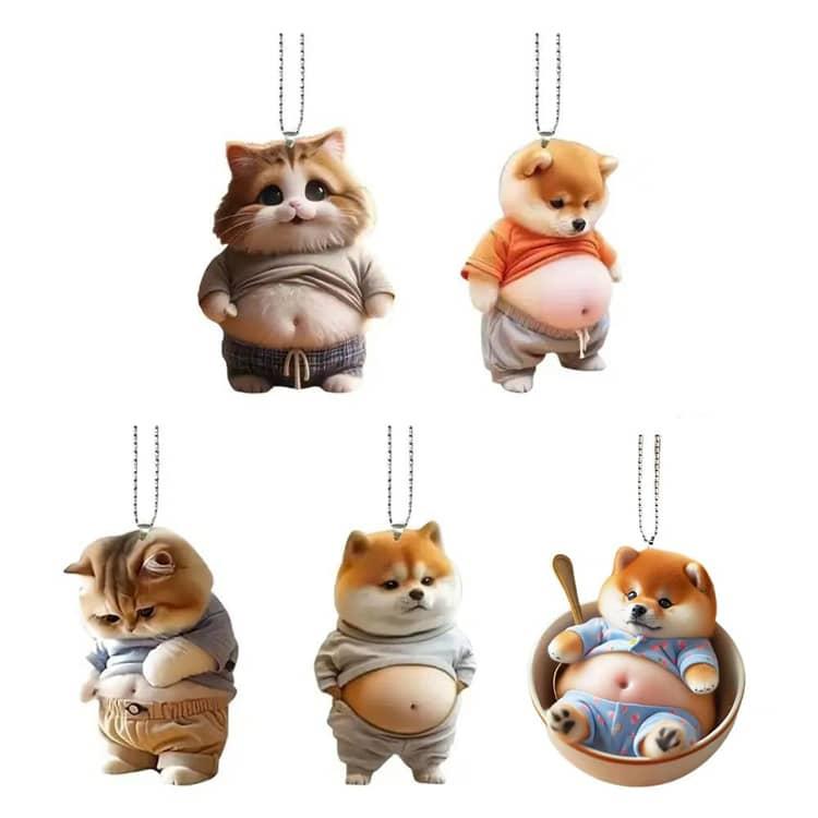 犬・ネコ　キーホルダー（大・小・ミニ）13点セット 6個セット デブ 犬 猫 キーホルダー マスコット アクリルホルダー 車