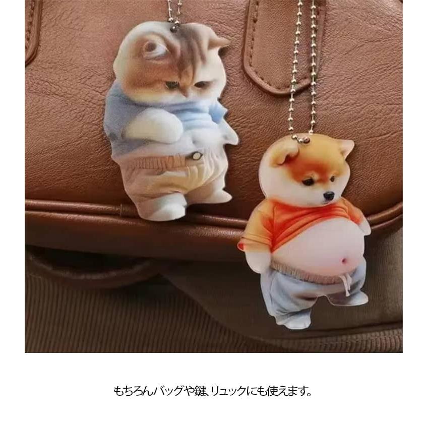 6個セット デブ 犬 猫 キーホルダー マスコット アクリルホルダー 車