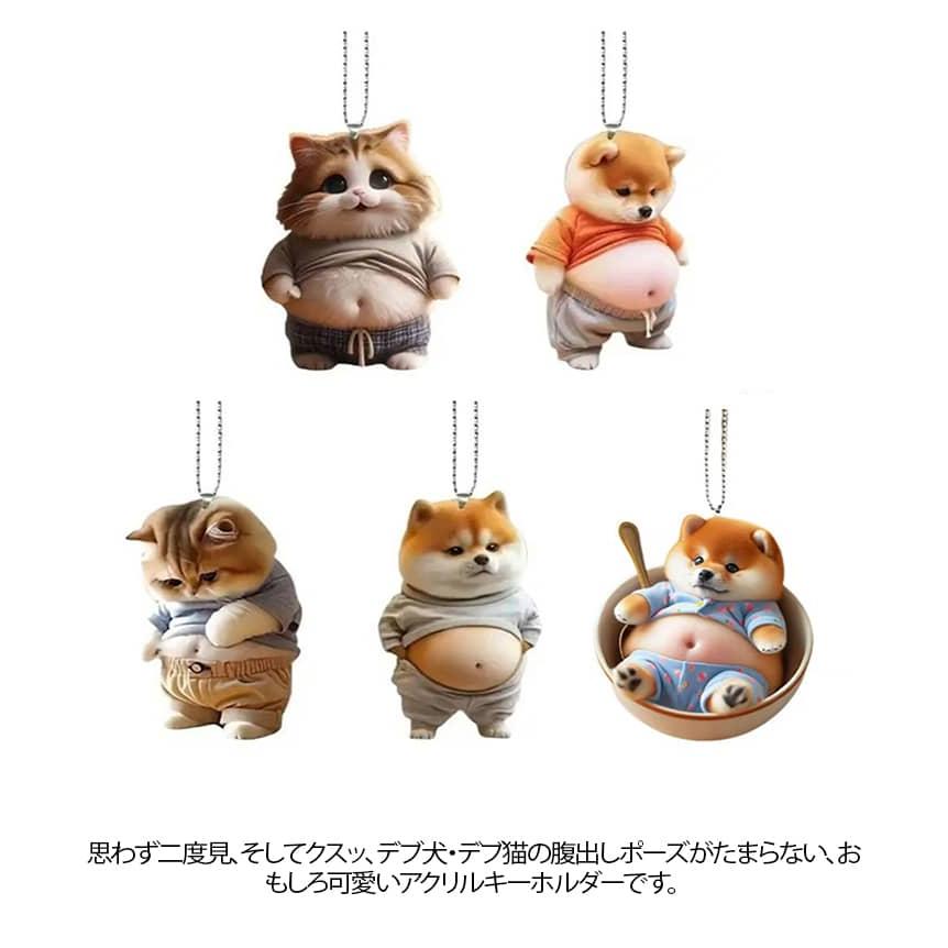 6個セット デブ 犬 猫 キーホルダー マスコット アクリルホルダー 車