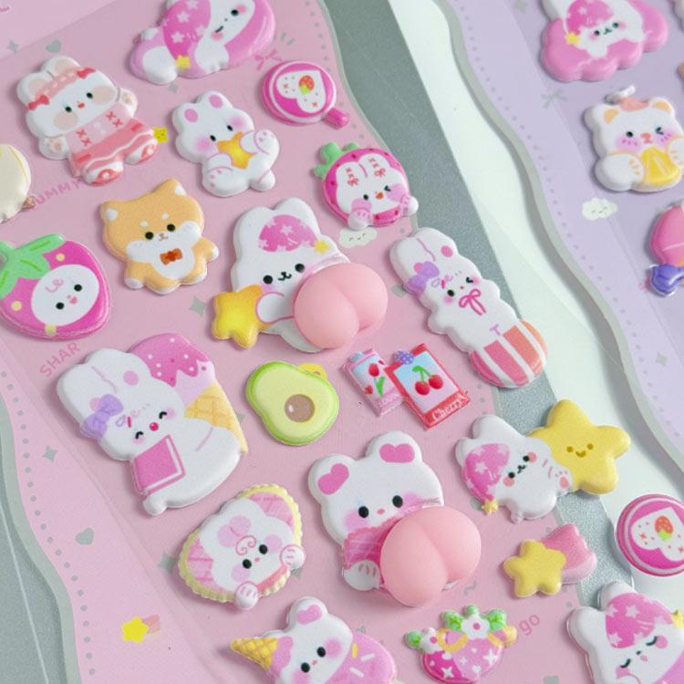 8枚セット】ぷくぷくシール ぷにぷに 3D 立体シール SNS人気 シール帳