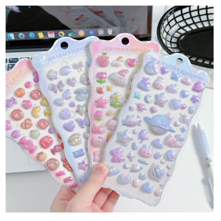 キラキラ 立体シール 12枚セット 新品 12枚セット】3D 立体シール ぷっくりシール つやつや キラキラ